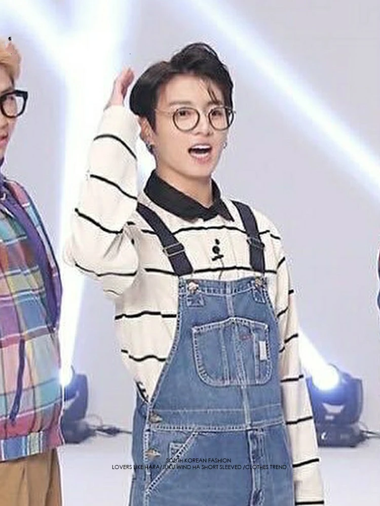 Kpop Bangtan мальчики Jung Kook те же зимние теплые уличные Свободные повседневные джинсы женские корейские синие джинсы с высокой талией и большими карманами
