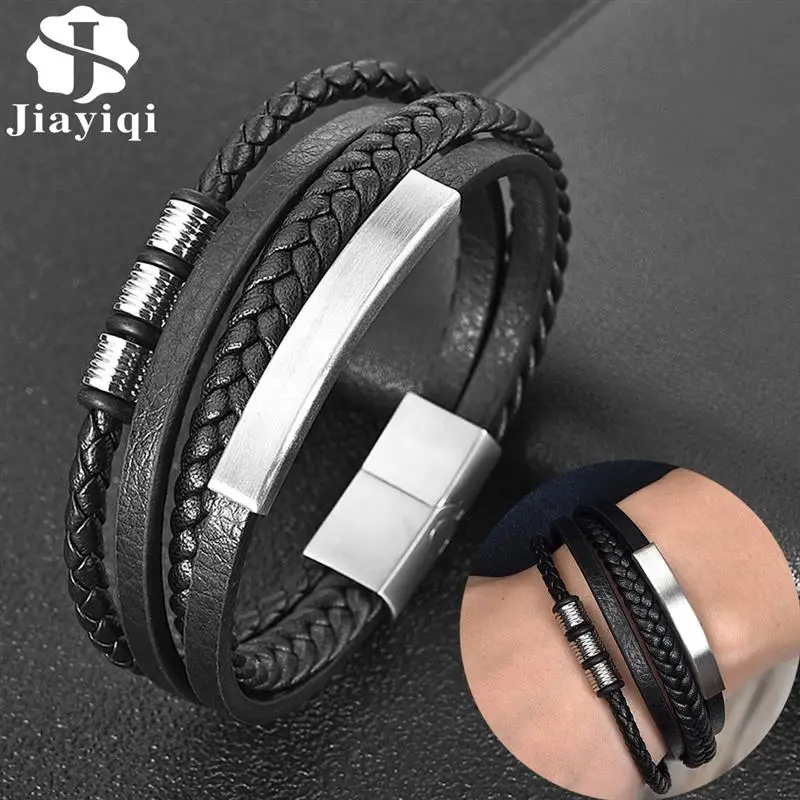 Men Bracelet Bangles Braided Gift Magnetic Clasp Man Jewelry Punk-Rock Stainless-Steel