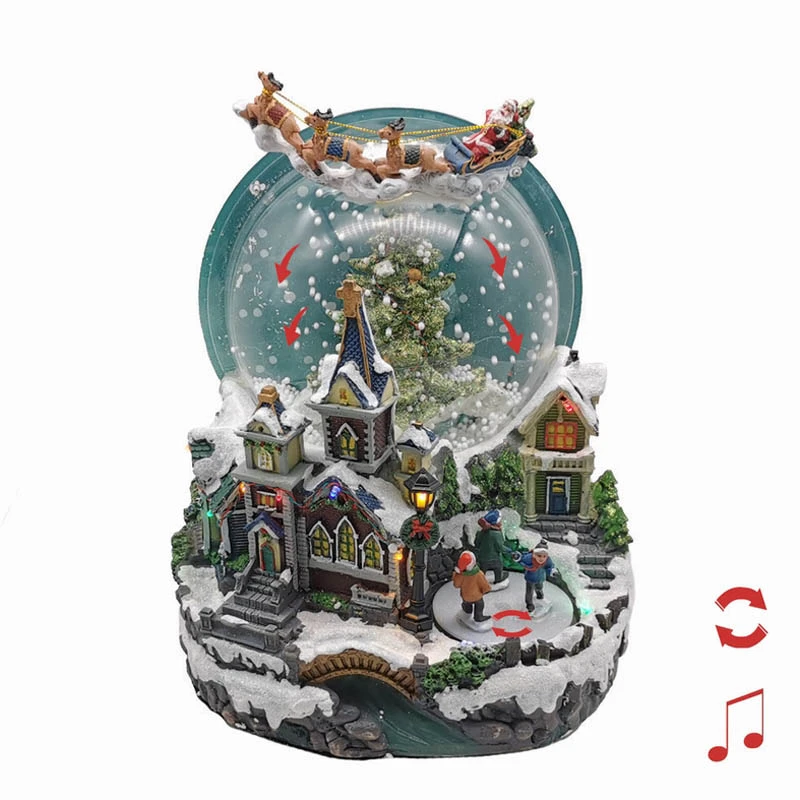 Christmas Village Noel Snow Flake Santa Claus Sleigh Rolling Figurines With Led Light And Music Adaptor Transformer Include Party Diy Decorations Aliexpress