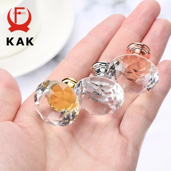 KAK 40mm Diamond Shape Crystal Glass Knobs Cupboard Pulls Drawer Knobs Kitchen Cabinet Handles Furniture Handle Hardware