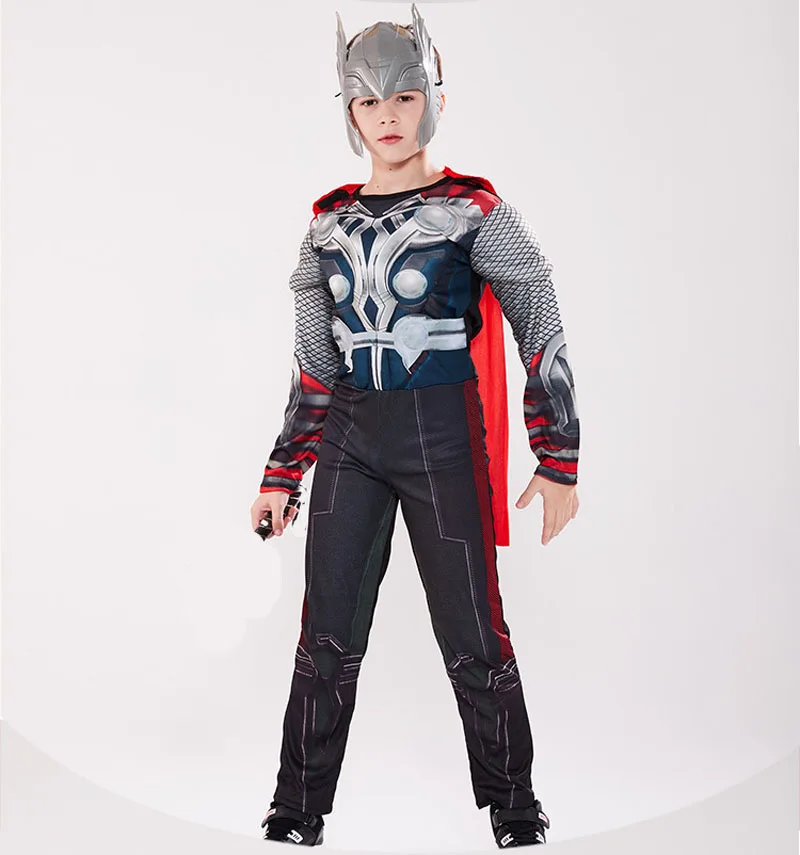 Thor costume Дети Мстители вечерние косплей для детей "Капитан Америка"; "Железный человек Человек-муравей Тора, Халка Бэтмен Костюм Человека-паука Комбинезон для мальчика - Цвет: Thor costume