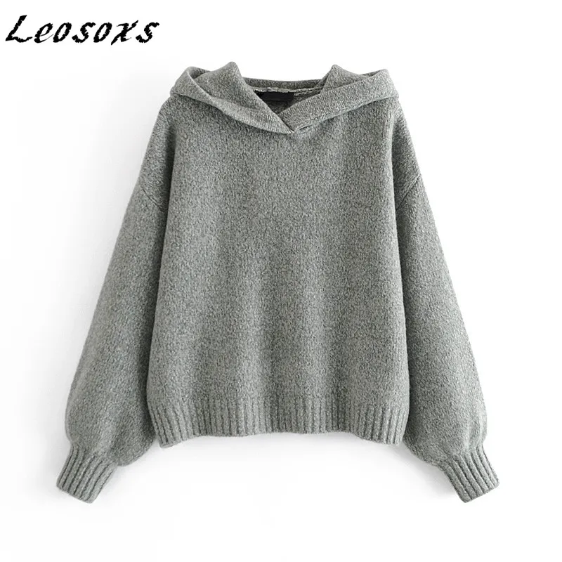 

Leosoxs Fashion Loose Thicken Warm Women Sweaters Hoodie Long Sleeve Knitted Sweater Solid Outwear 2021 Spring Autumn New