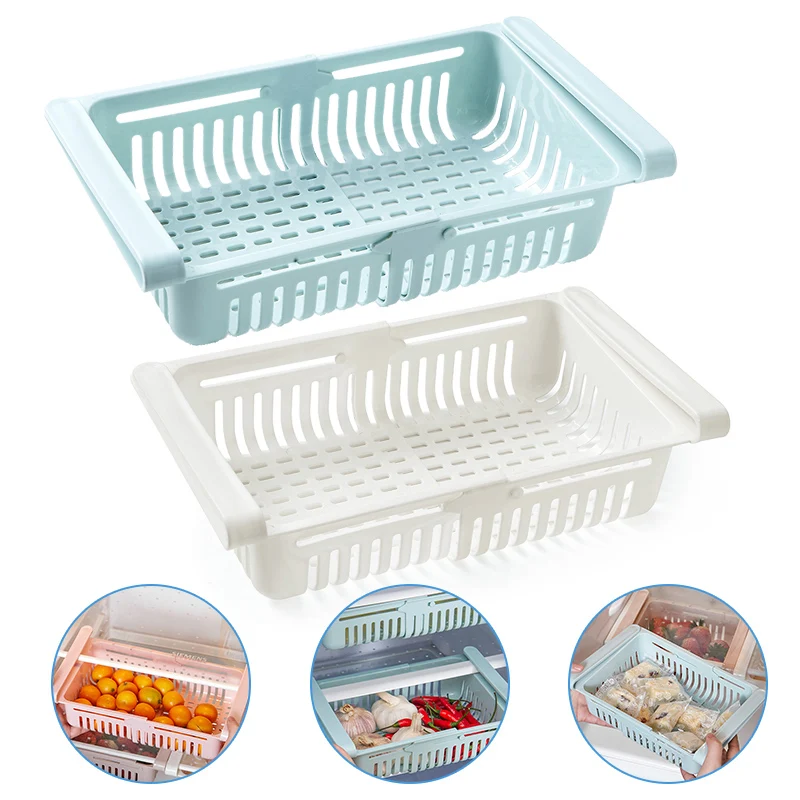 Adjustable Kitchen Fridge Storage Rack Home Organizer Food Container  Refrigerator Drawer Storage Boxes Rack Retractable Shelf