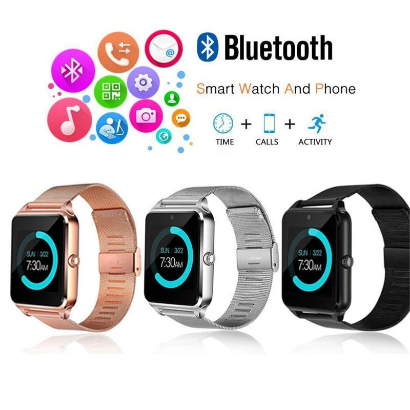 Смарт часы Z60 с металлическим ремешком Bluetooth умные поддержкой Sim карты TF для Android и