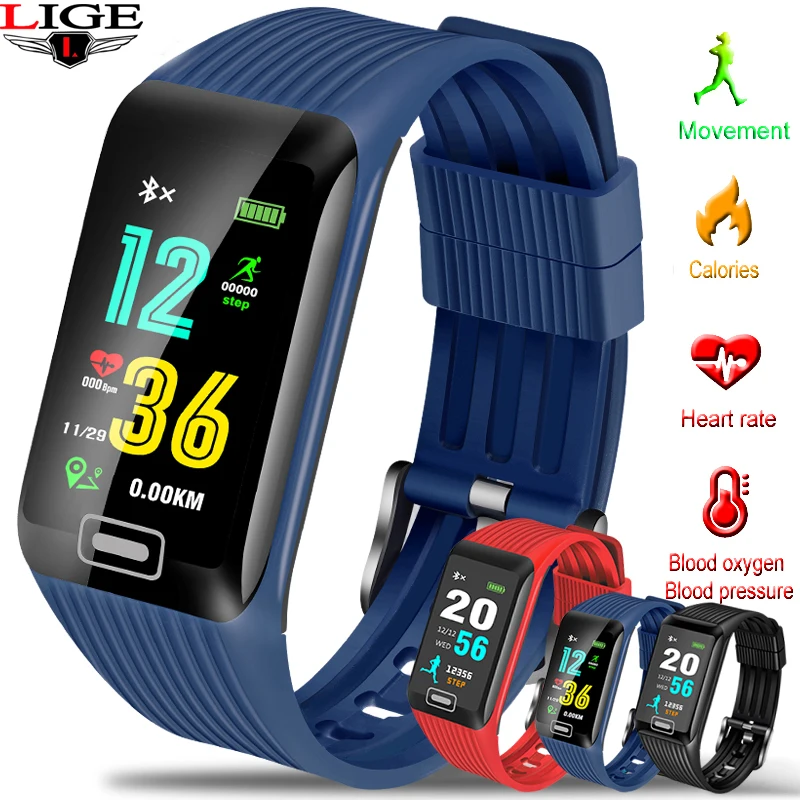 

LIGE 2019 Multi-function Sports Watch Brand Heart Rate Blood Pressure Blood Oxygen Monitor Step Counter Tracker Waterproof Watch