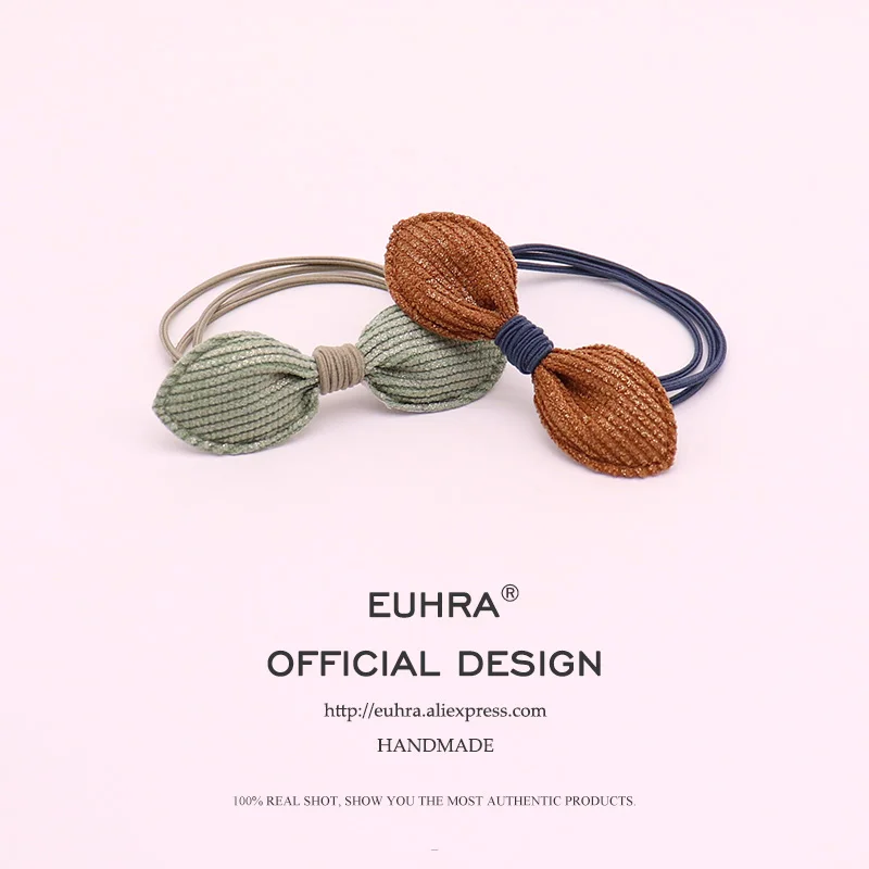 

EUHRA 4 Colors Cloth Bow Bow-knot Elastic Girls Hand Knotted Women Elastic Hair Bands Kid Children Rubber Bands High Elasticity