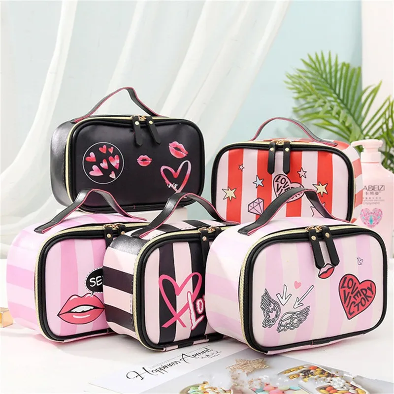 

Leather Portable Women Cosmetic Bag Multifunction Travel Toiletry Storage Organize Handbag Waterproof Female Makeup Case