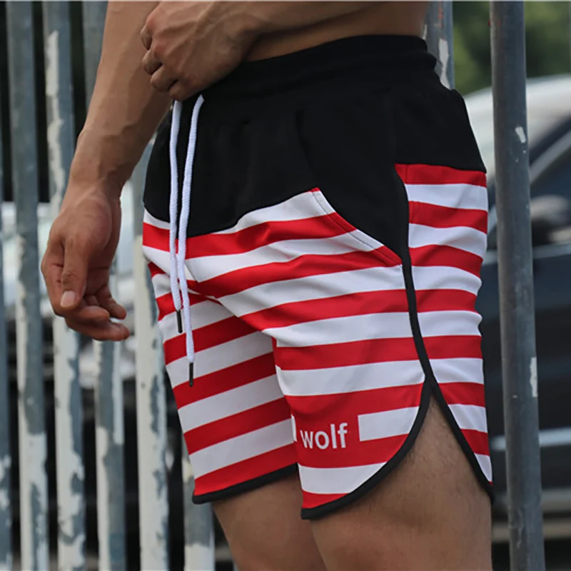 В полоску летние мужские шорты для бега фитнес, тренажерный зал шорты быстросохнущая мужские спортивные шорты Спортивная одежда для бега спортивные короткие штаны
