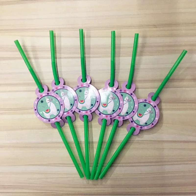 Вечерние одноразовые столовые приборы из альпаки с изображением Ламы из мультфильма для детей на день рождения, праздничные Вечерние Декорации - Цвет: 6pcs straws