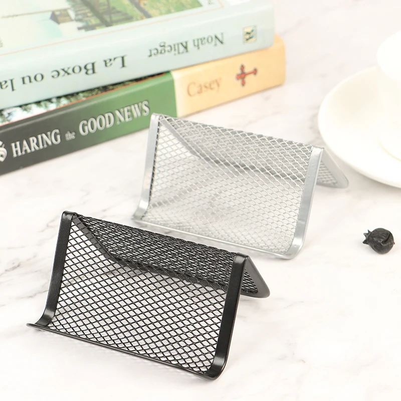 1pc Metal Mesh Portable Business Card Holder Display Stand Desktop