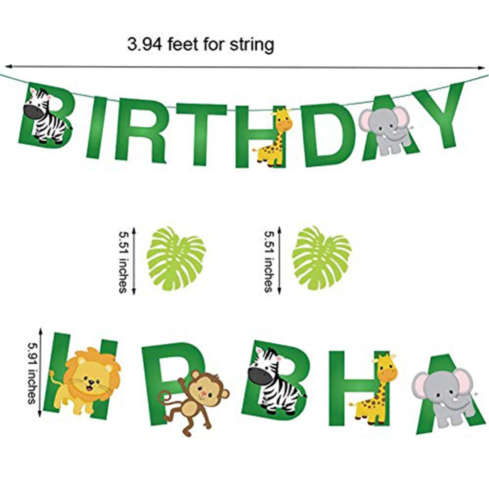 

Jungle Safari Park Theme Birthday Party Decor Foil Balloon Bunting Tassels Birthday Party Decoration Set Animal Birthday Flag