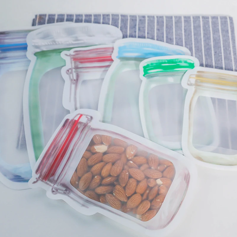 

10 Pcs Mason Jar Food Storage Bag Snack Saver Bag Food package Thick Zip Lock Ziplock Bags Reusable Leakproof Dampproof Bag