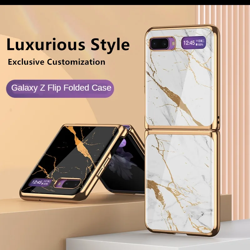 For Samsung Z Flip Phone Case Folding Flip Phone Shell Creative Street-Stall Phone Protective Glass AntiKnock Cover High Quality