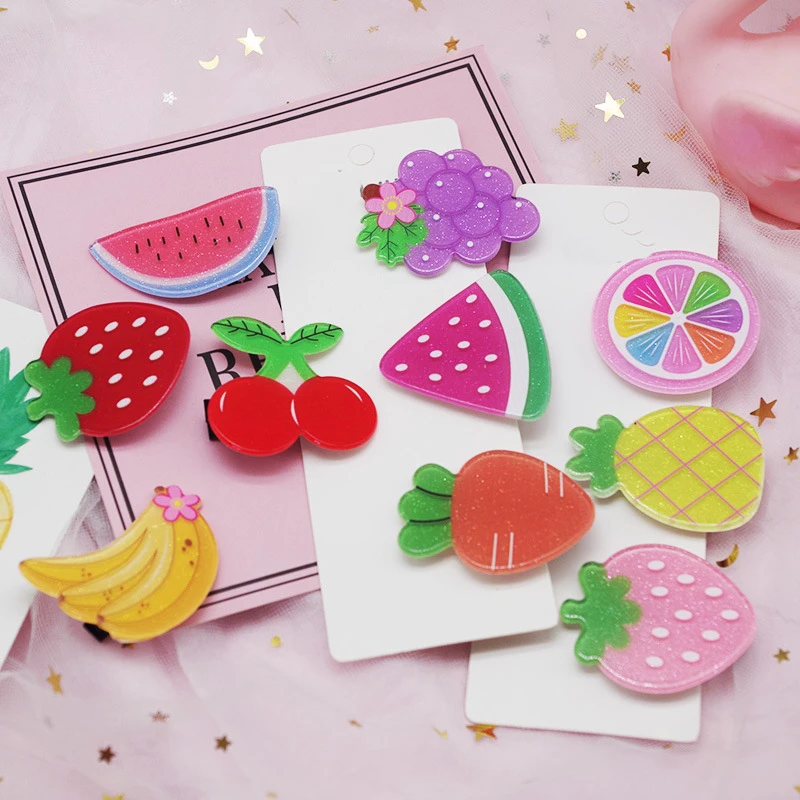

2Pcs/Set Acrylic Strawberry Pineapple Fruit Hairpins Kids Girls Carrot Hair Clip For Girls Sweet Cute Hairgrip Hair Accessories