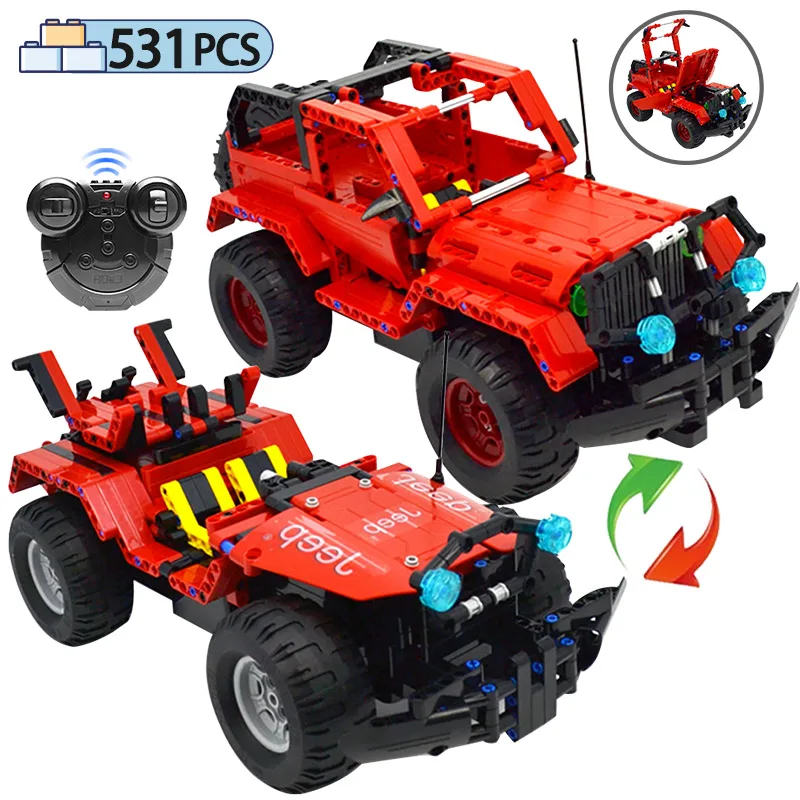 

2.4G 531pcs RC Jeep Wrangler 2 in 1 Building Block LegoingTechnic Series Remote Control Cross Country Car Blocks Toys For Kids