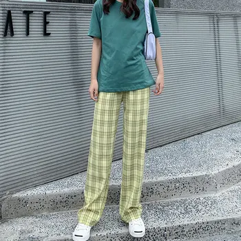 

Sweatpants Women Pants Streetwear Plaid Wide Leg Loose High Waist Pants Drawstring Casual Vintage Harajuku Pants Free Shipping