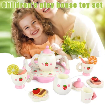 

Wooden Mini Tea Set Toy Cup Teapots Tray for Children Kids Kitchen Role Playing Game DEC889