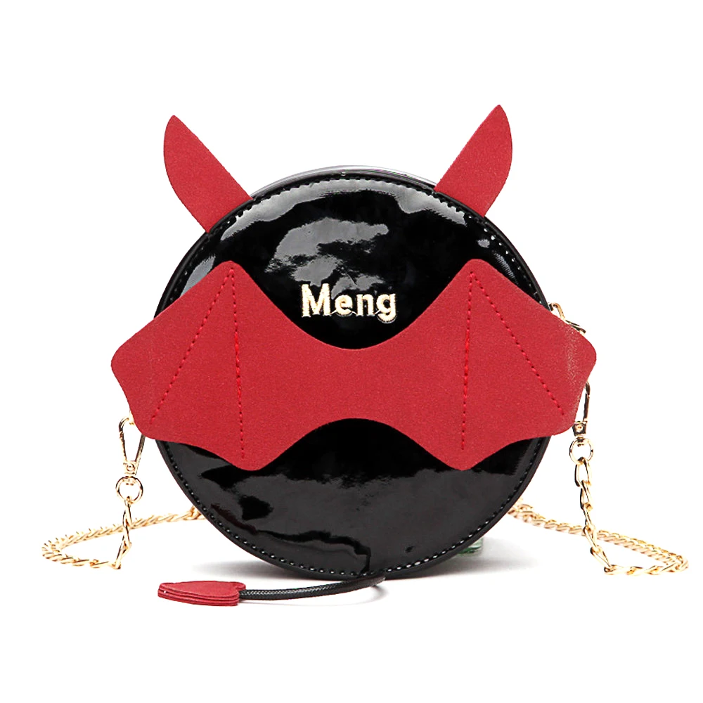 

Women Crossbody Little Devil Bat Small Monster Round Messenger Bags Faux Leather Handbag Gothic Chain Shoulder PU Bag Lady