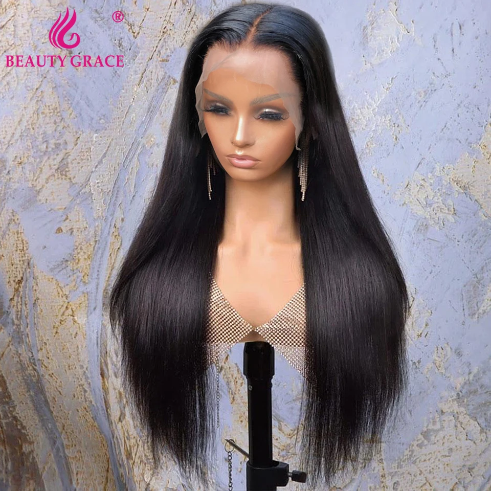 Brazilian 30 Inch Glueless Bone Straight T Part Lace Front Human Hair Wigs For Women Preplucked Brown Frontal Closue Wig | Шиньоны и