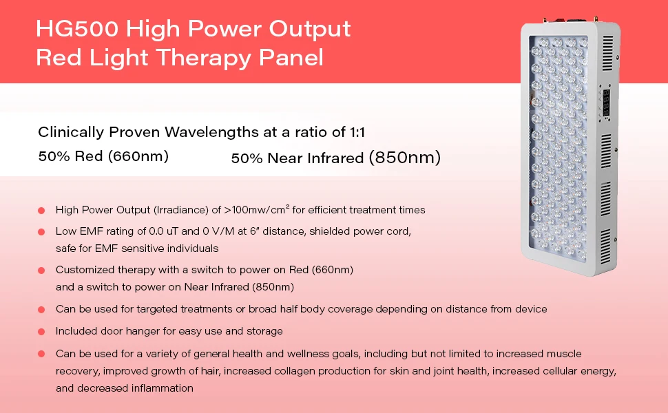 Красный светильник для терапии, 500 Вт Красный светильник для терапии красный 660нм рядом с инфракрасным 850нм, 100 светодиодов, высокая яркость более 100 мВт/см2