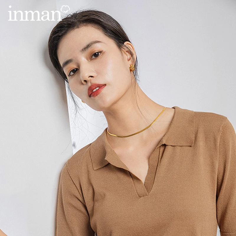 

INMAN Office Style 2020 Summer New Arrial Lapel V-neck All-match Leisure Short Sleeve Knitwear