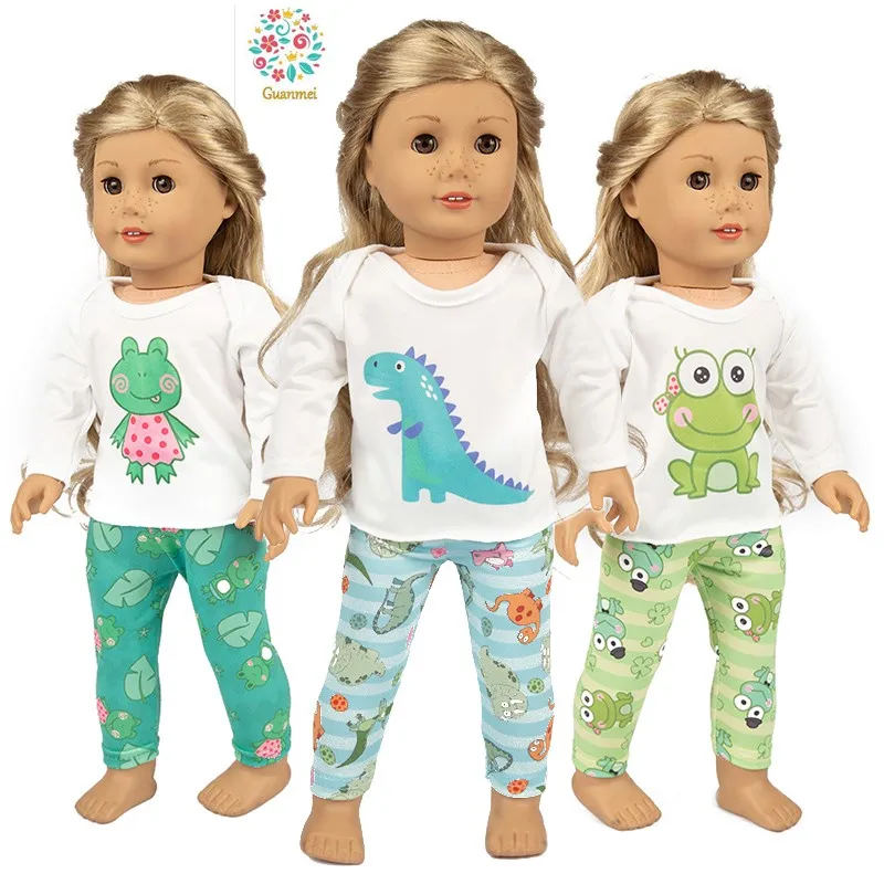 

2020 New Baby New Born Fit 18 inch Doll Clothes Accessories Frog Dinosaur Top Pants Set For Baby Birthday Gift