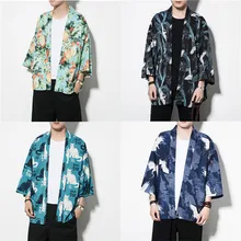 6 цветов традиционное японское кимоно пальто для мужчин хлопок Haori Yukata человек модный принт летний солнцезащитный крем рубашка кардиган