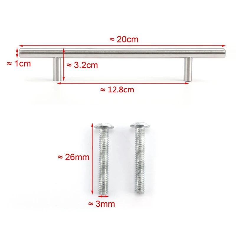 10 х Т-образная ручка из нержавеющей стали с винтом длиной 200 мм, расстояние между винтами 128 мм, мебель, дверь, шкаф, ящик для шкафа