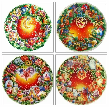 

HUACAN Diamond Embroidery Cross Stitch Christmas Wreath Picture Of Rhinestone Diamond Painting Cartoon Mosaic Handmade Gift