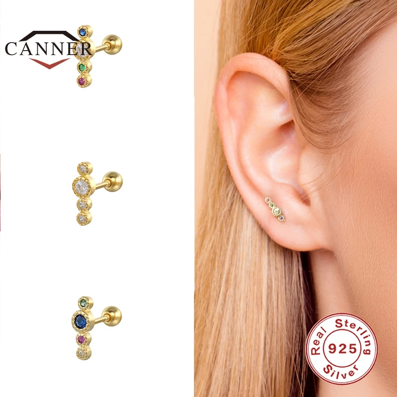 Silver Stud Earrings CANNER 1Pc Mini 925 Sterling Silver Stud Earrings for Women Gifts for Girl Kids Colorful Zircon Piercing Earring Jewelry Brincos silver stud earrings,silver earrings,womens earrings