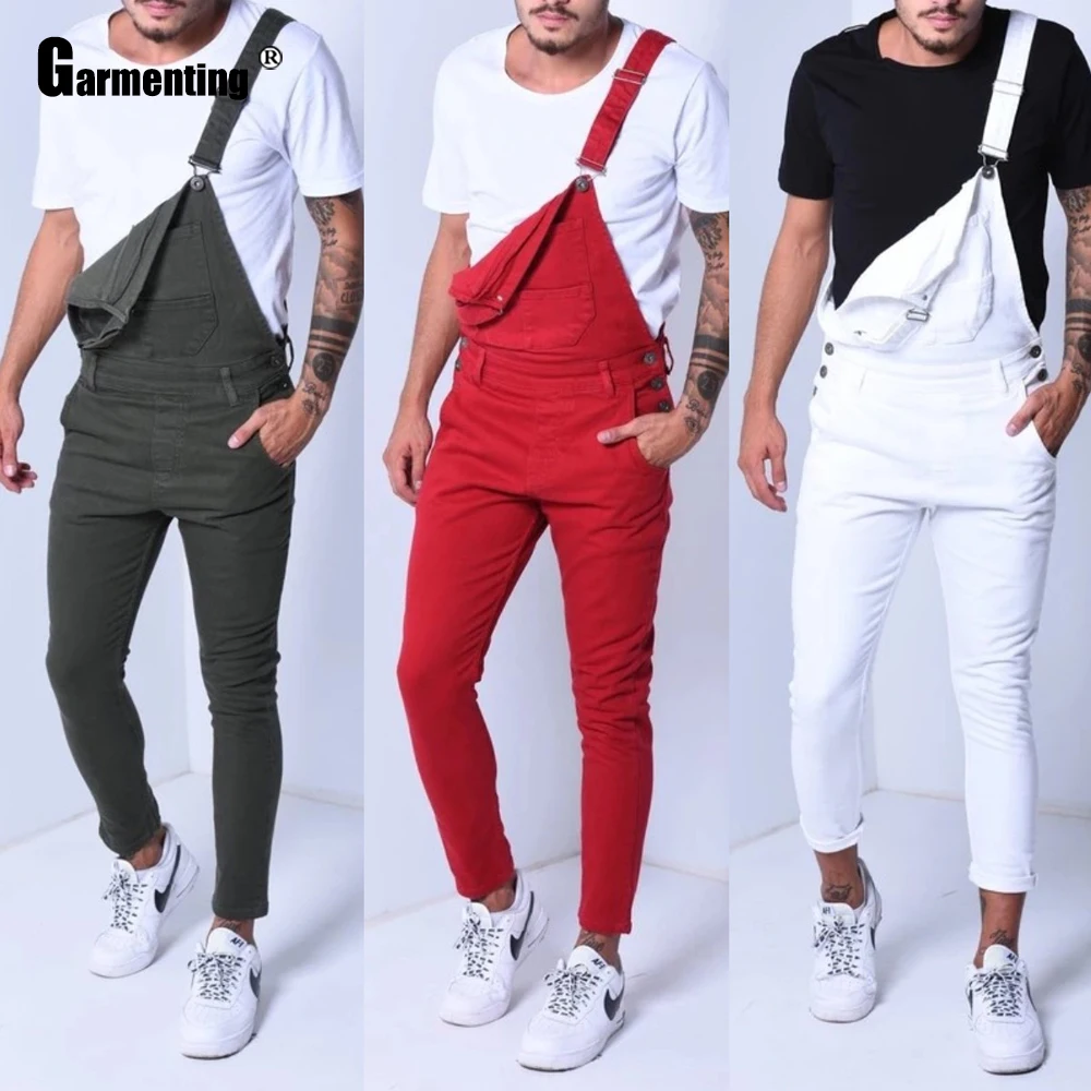 Men\'s Jeans Demin Jumpsuit Casual Red Black Overalls Skinny Playsuits Leisure One-Piece Pantalon Plus Size 3XL Men Clothing 2024