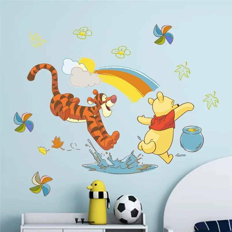 Cartoon Winnie the pooh bear wall sticker for kids room living room bedroom wall decoration kids gift door sticker 