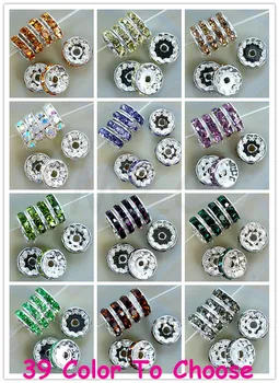 

Mixed 10mm Fu67g 12 Color Each 100 Piece 1200 Pcs/lot Crystal Rhinestone Rondelle Spacer, Silver Plated DIY Loose Beads