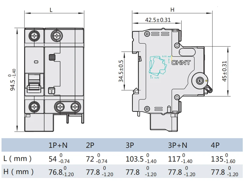 CHINT AC230/400 V NXBLE-63 1P+ N устройство остаточного тока C 40 50 63A электромагнитного выпуска типа C прерыватель цепи