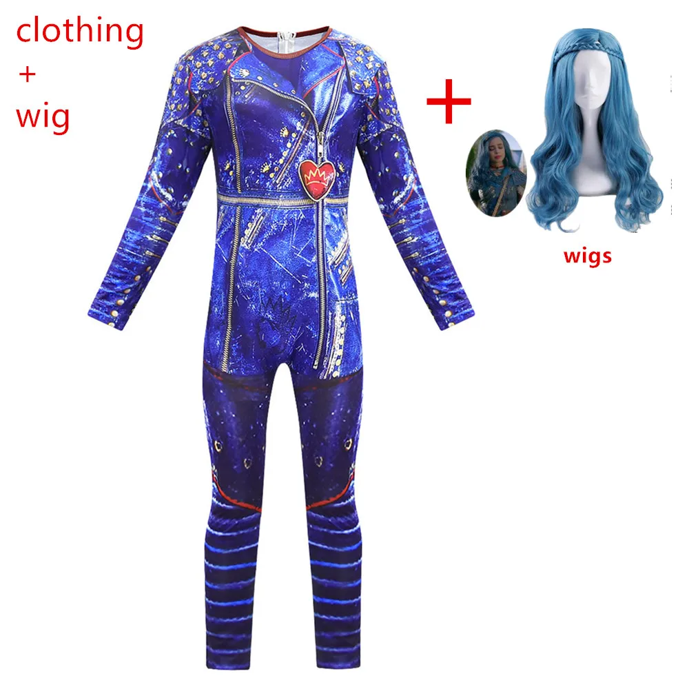 884-wig Лидер продаж, Детский костюм для Хэллоуина с изображением потомков, Maleficent, Bertha, длинный, живой, злой, прямой, фиолетовый, детский карнавальный парик+ одежда - Цвет: 884-wig