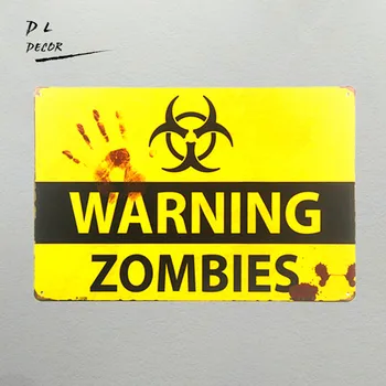 

DL-Shabby Chic Retro Zombie Warning Signs Halloween Posters Outbreak