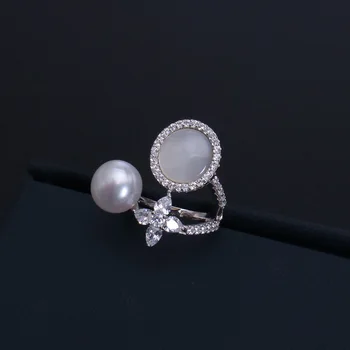 

Wholesale Fine Jewelry Factory Real S925 Shell Pearl Finger Rings Fashion Accessories Couples Zircon Ring Fashion Jewelry