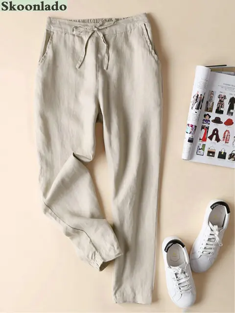 newest cotton linen pants women elegant trousers lady formal pants plus size S-5xl famous brand design cotton trousers popular 2