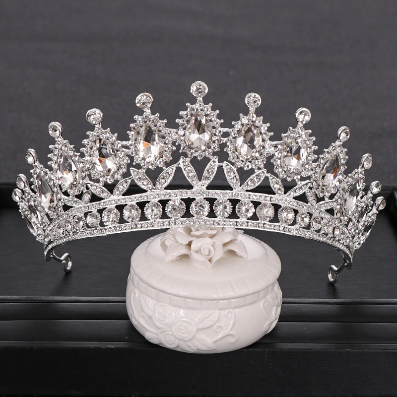 Роскошный Кристалл из горного хрусталя Корона Серебряная Свадебная Корона-Тиара повязка на голову свадебные аксессуары для волос вечерние корона принцессы свадебная корона