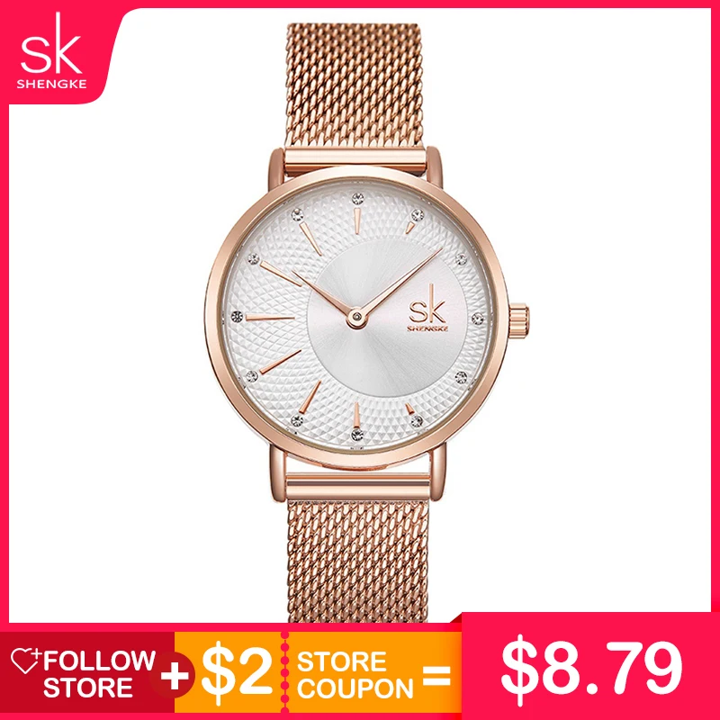 Shengke Новые Креативные женские часы Роскошные Rosegold кварцевые женские часы Relogio Feminino с сетчатым РЕМЕШКОМ НАРУЧНЫЕ часы Reloj Mujer