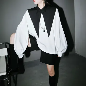

Lantern Sleeve Women T-Shirt Long Sleeve Loose Soring Pullovers + Vest Collar Accessories Spring Woman Suit