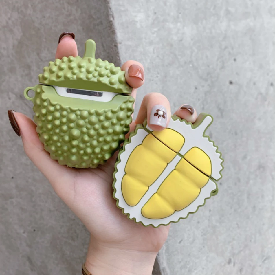 

3D Durian Earphone Case for Apple Airpods 2 Case Silicone Cartoon Cute Case for Apple Air Pods Case Protective Cover Key Ring