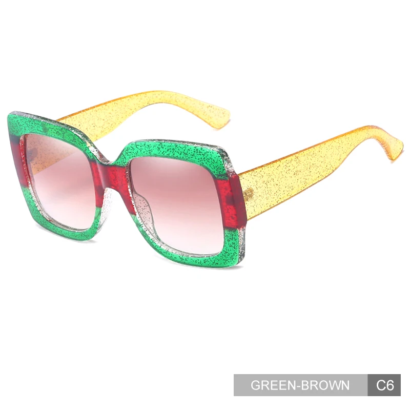 MADELINY, Ретро стиль, большие размеры, квадратные солнцезащитные очки для женщин, фирменный дизайн, грандиентные оттенки, солнцезащитные очки, Ретро стиль, трендовые очки MA087 - Цвет линз: C6 Green-Brown