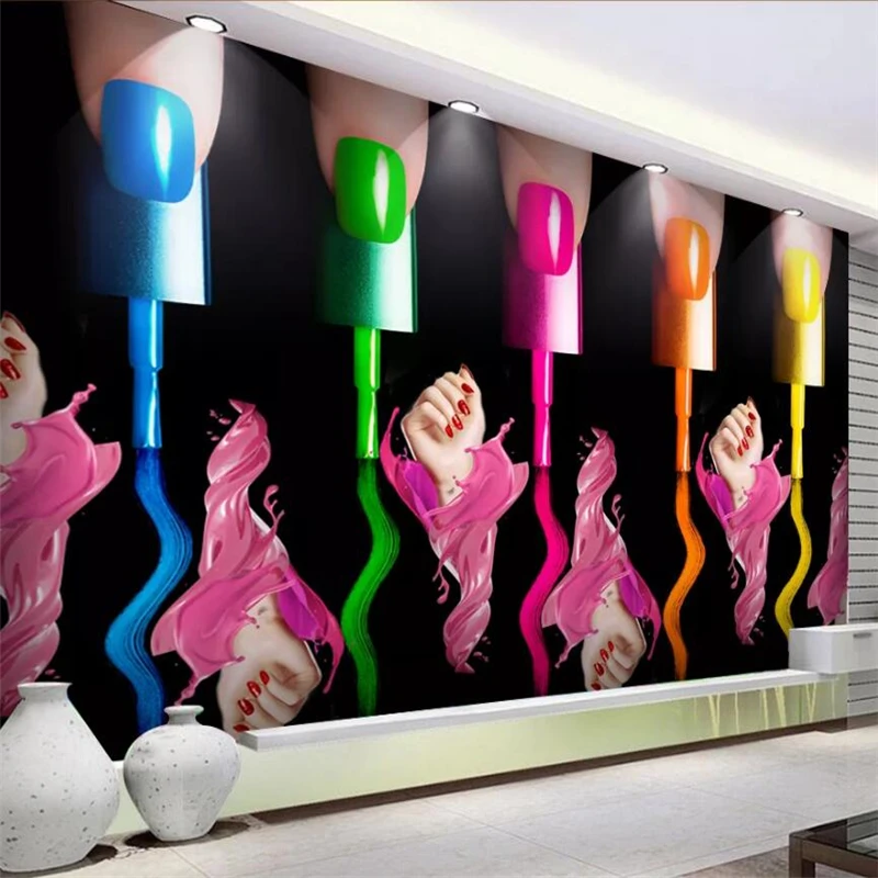 

beibehang Custom wallpaper 3d creative beauty salon cosmetics nail art tooling wall nail art makeup nail polish arm 3d wallpaper