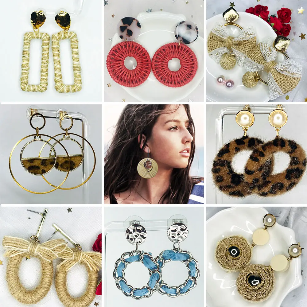 

Bohemian Earrings for Women Retro Big Earrings Hoop Hand made Rattan Stainless Steel Earings stud Earring 2020 Fashion Jewelry