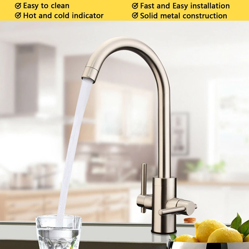  Twin Lever Faucet Single Hole Swivel Chrome Brass Kitchen Spray Sink Mixer Taps - 4000084310746