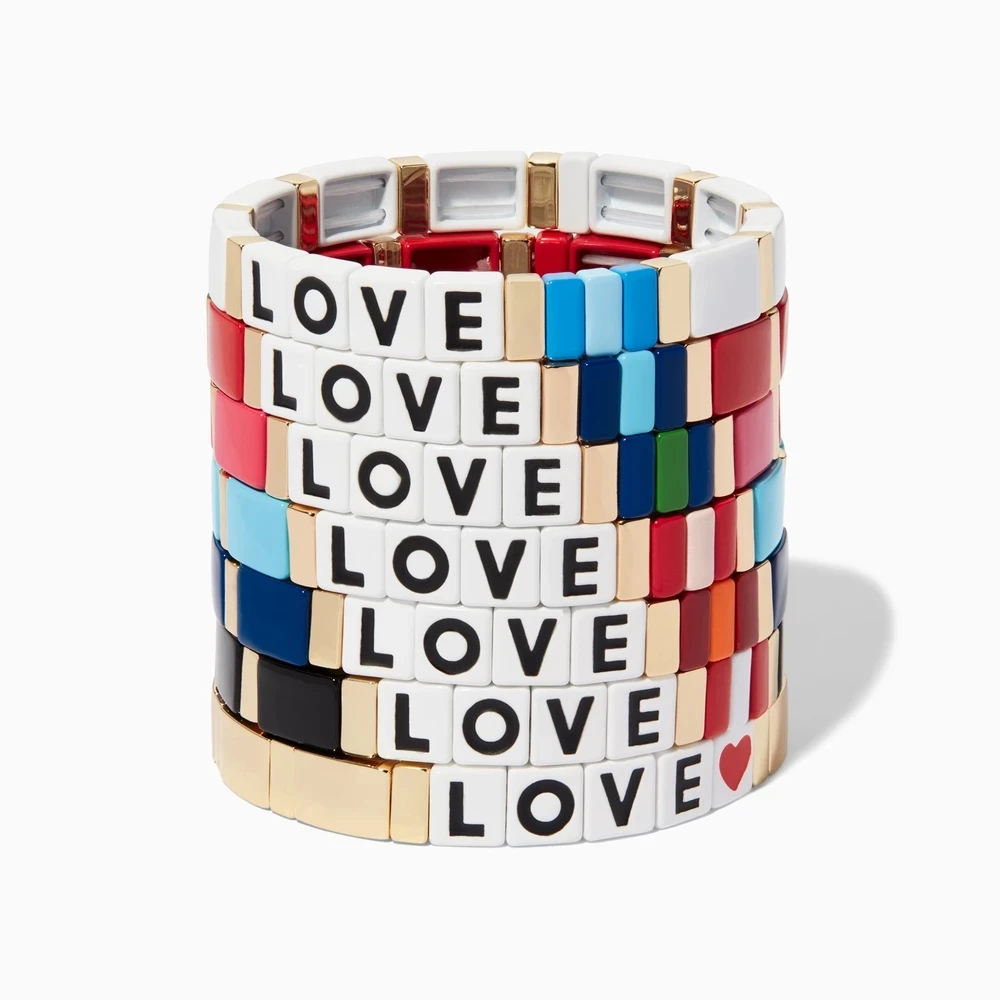 

KELITCH Colorful Enamel Bracelets Love Letter Fashion Women Beaded Stretch Bracelets Bangles for Women Jewelry New