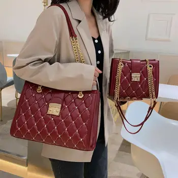 

Lattice Big Tote bag 2019 Fashion New High Quality Leather Women's Designer Handbag High capacity Chain Shoulder Messenger Bag
