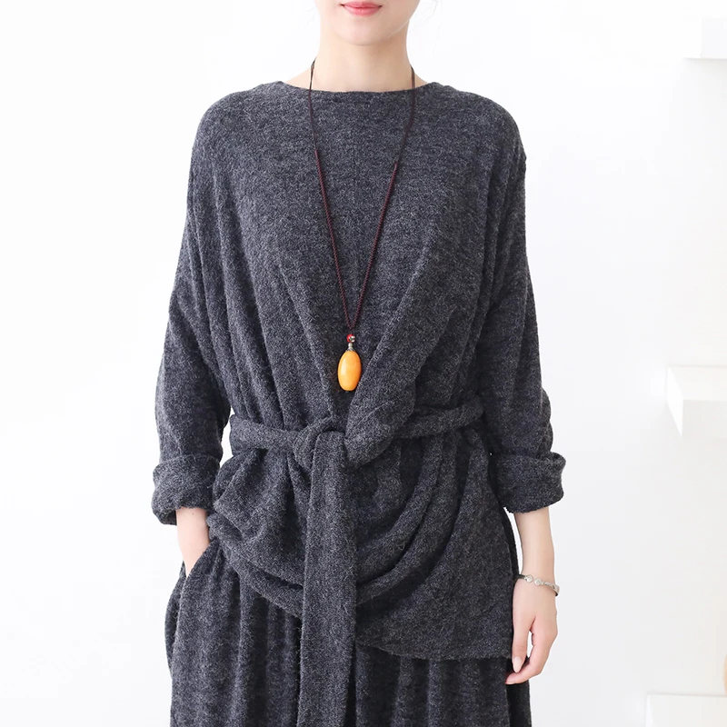 New Women Knitted Pollover Full Sleeve Draw String