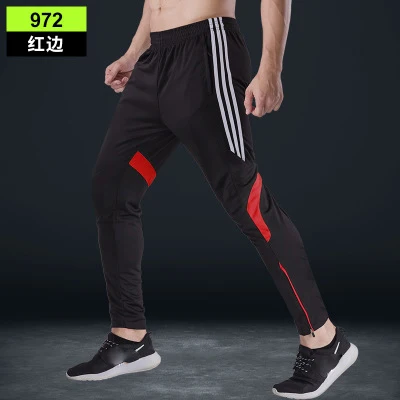972 red Спортивные брюки мужские свободные беговые повседневные быстросохнущие дышащие тонкие шелковые брюки для фитнеса футбольные брюки для езды на велосипеде - Цвет: 972 red